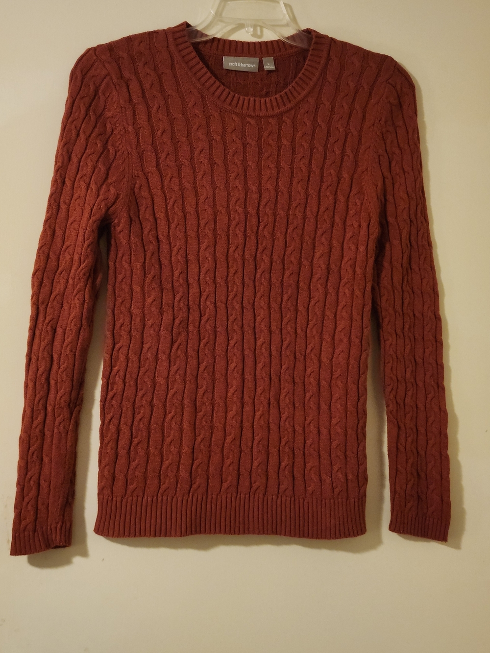 Croft & Barrow Rust Fisherman Cottagecore Cable Knit Crewneck Sweater L
